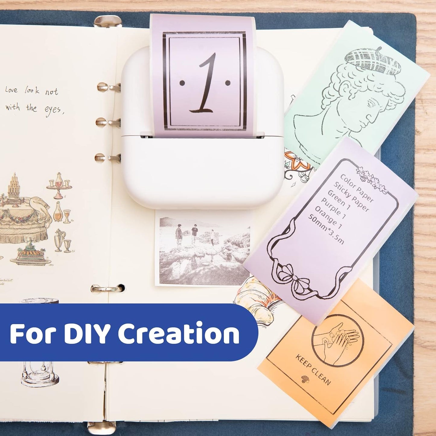 Phomemo 1.96'' Mixed Color Sticker Paper for T02/M02S/M02 PRO Mini Printers - Green, Purple, Orange