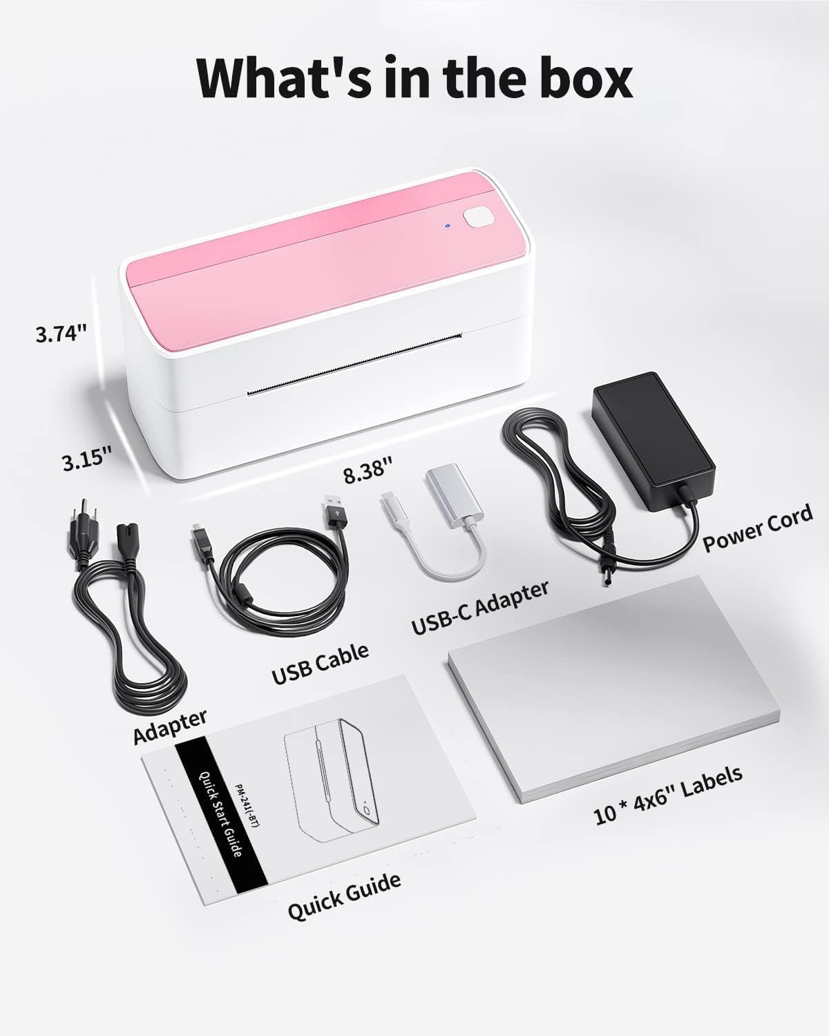Phomemo 241BT Shipping Label Printer - Pink and White