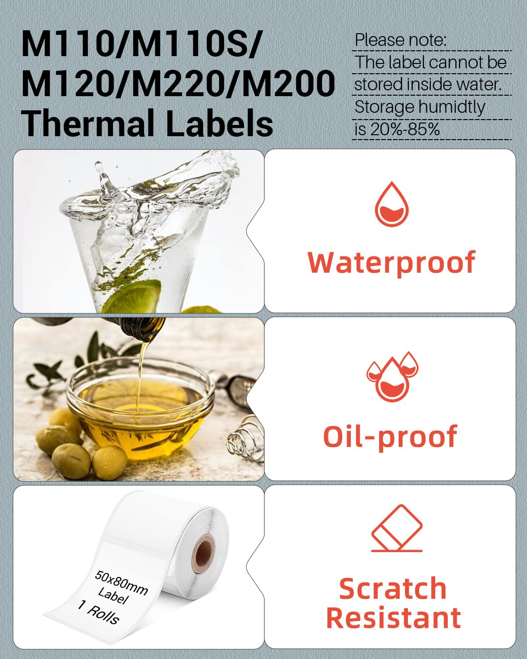 Phomemo 1.97''x3.15''(50x80mm) Square Labels for Packing, LOGO, Address - White