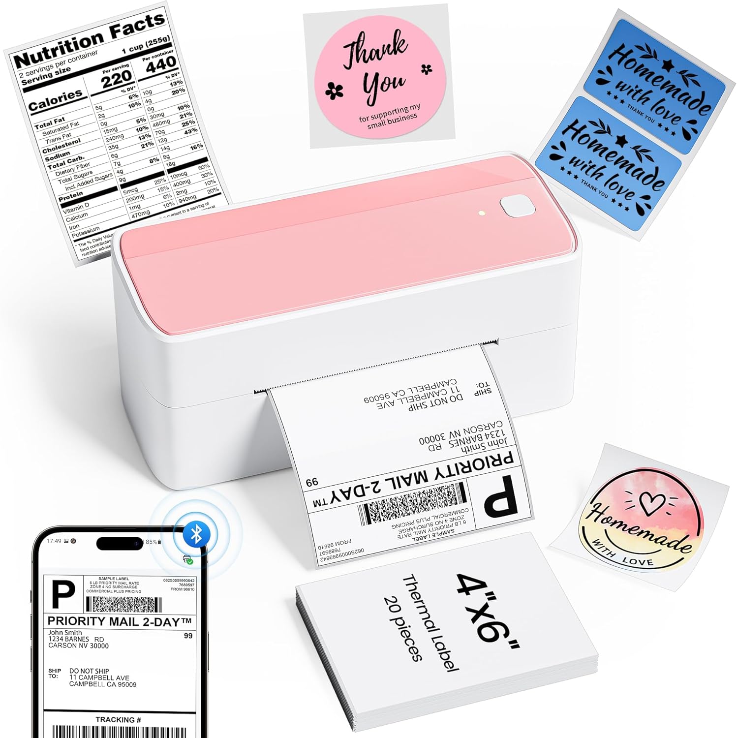 Phomemo 241BT Shipping Label Printer - Pink and White – Bekhuz