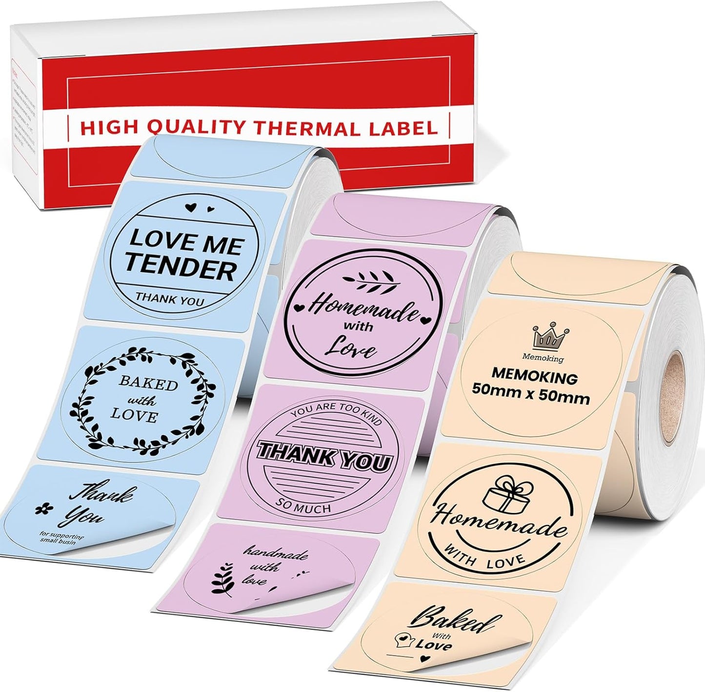 Phomemo 1.96" x 1.96" (50x50 mm) Round Labels for M110, M220, PM241BT - Blue / Pink / Khaki