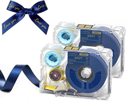 Phomemo A30 Exclusive Embellish Gold Print on Navy Satin Ribbon - Navy Blue