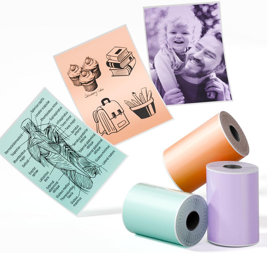 Phomemo 1.96'' Mixed Color Sticker Paper for T02/M02S/M02 PRO Mini Printers - Green, Purple, Orange