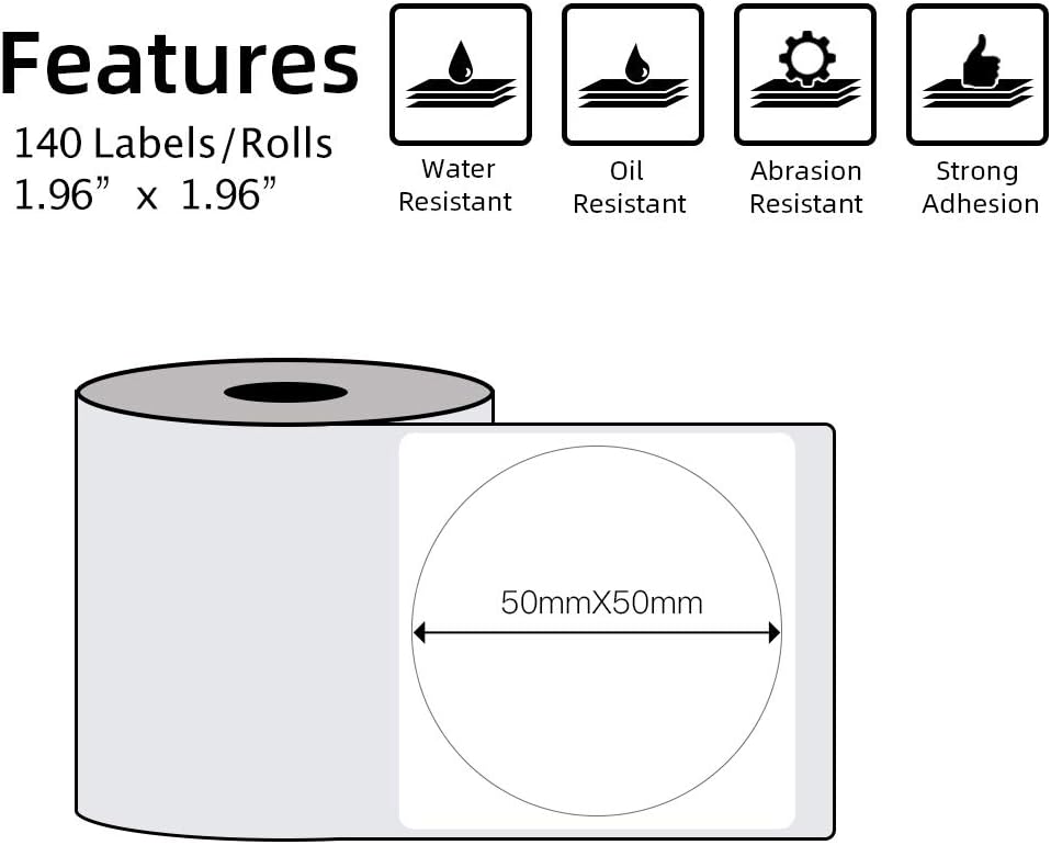 Phomemo 1.96" x 1.96" (50x50 mm) Round Labels for M110, M220, PM241BT - White