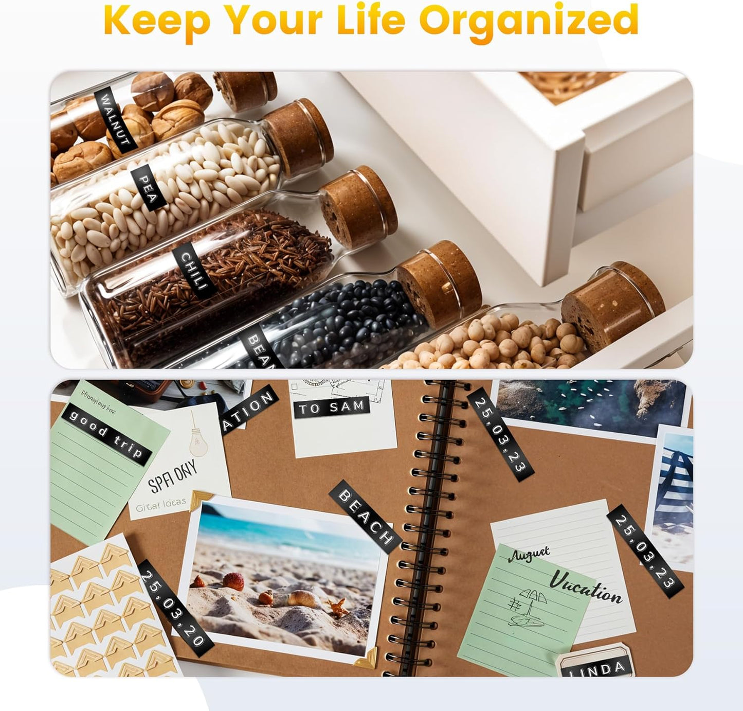 Phomemo E975 Manual Embossing Label Maker Machine with 3 Rolls Label Tapes - Black and White