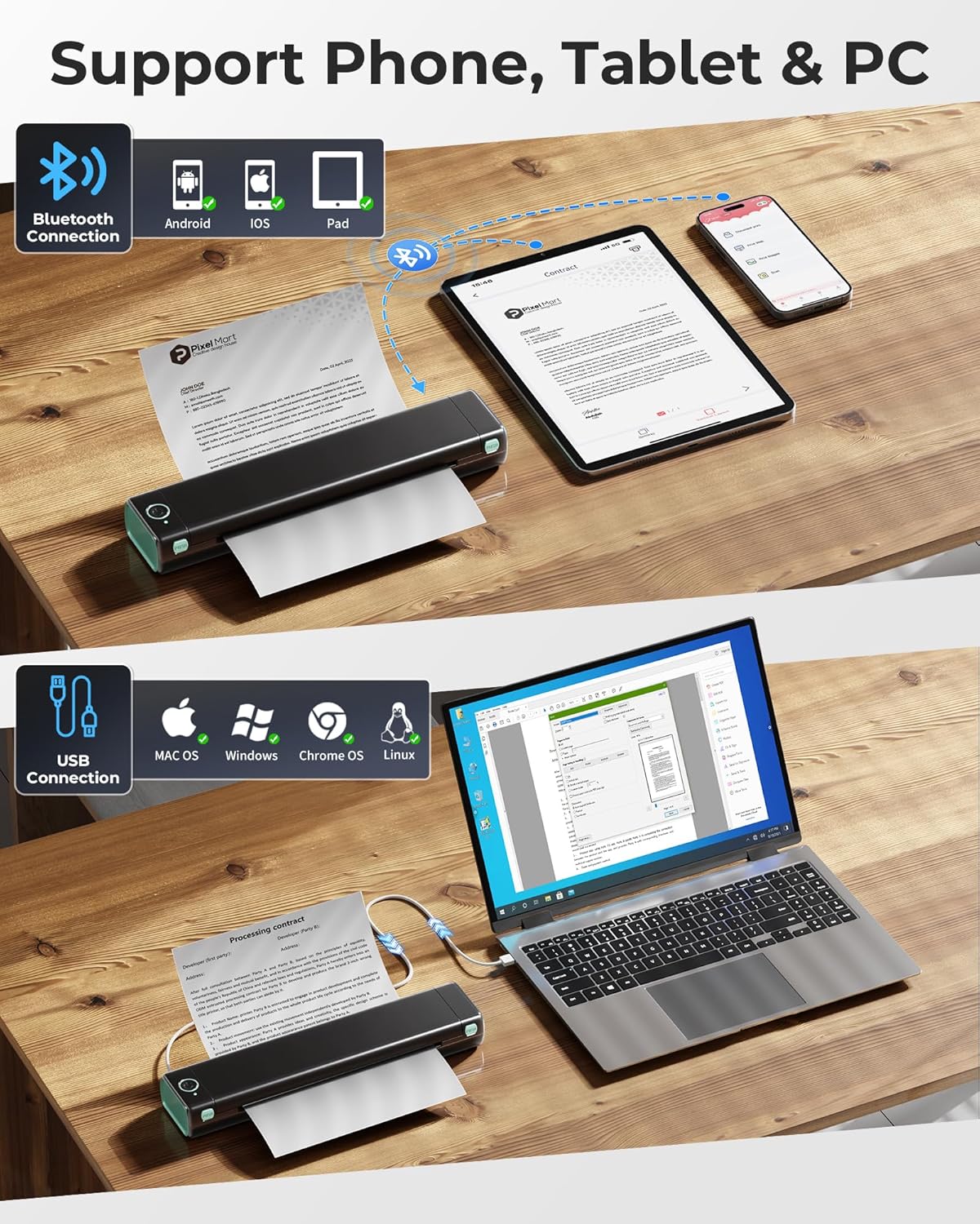 Phomemo M08F Portable Wireless Printer for Travel Mini Home Printer - Black and Green