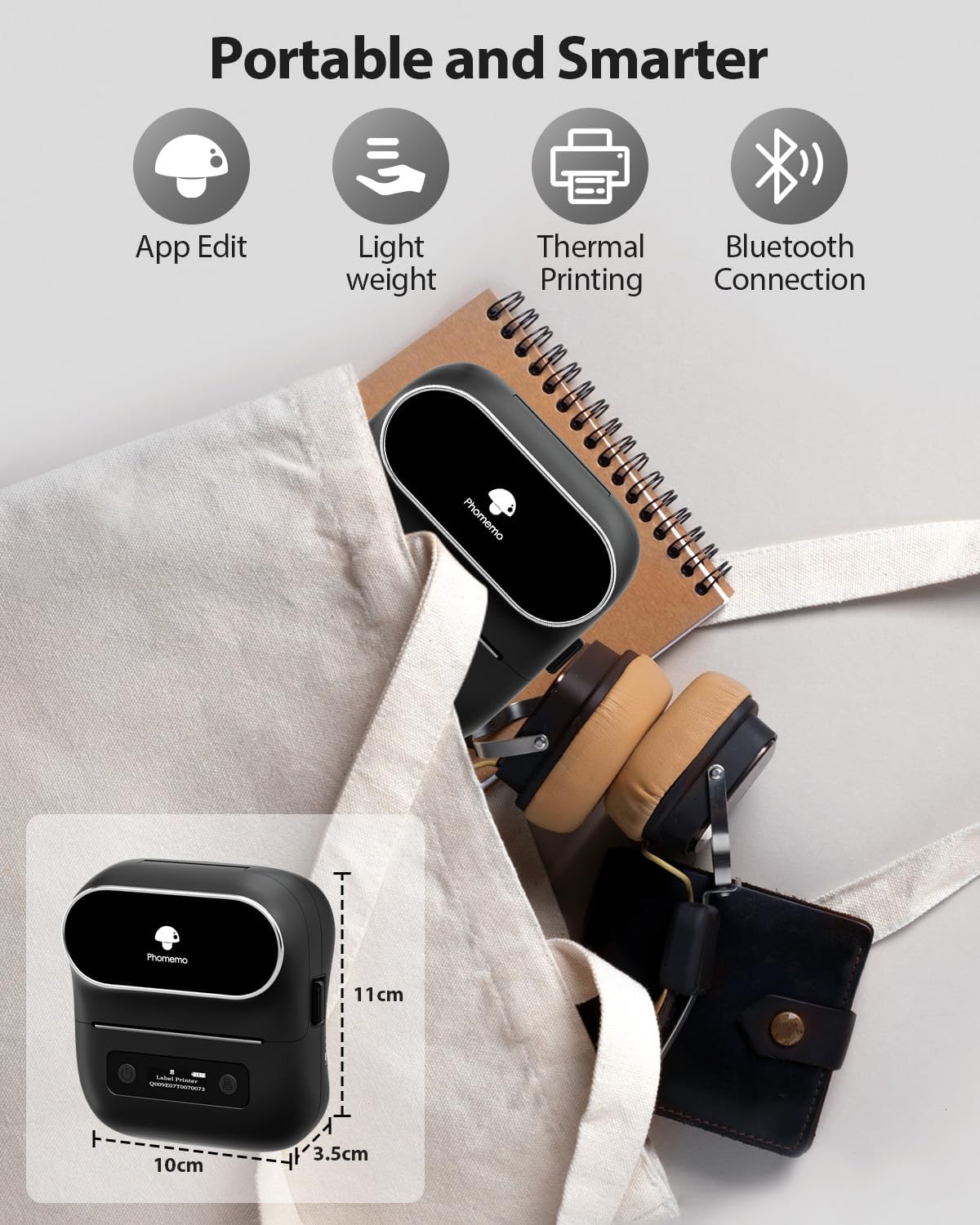 Phomemo M220 3.15’‘ Label Maker For Product Labels, Stickers, Logo - Black