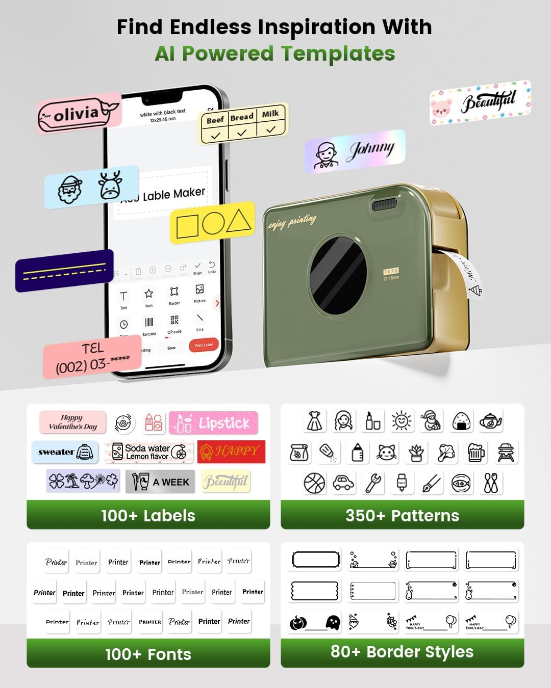 Phomemo A30 Portable Home Label Maker and Ribbon Printer - Green