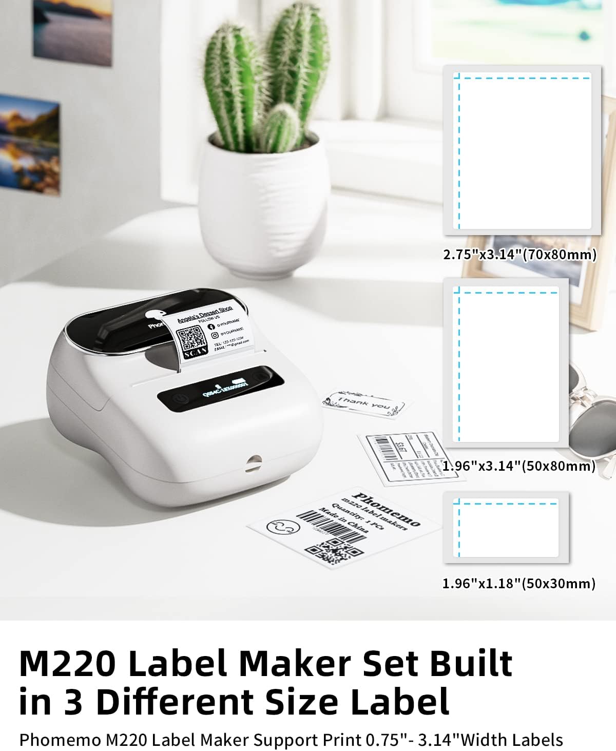 Phomemo M220 Portable Printer Label Maker for Product Label and Logo Sticker - White