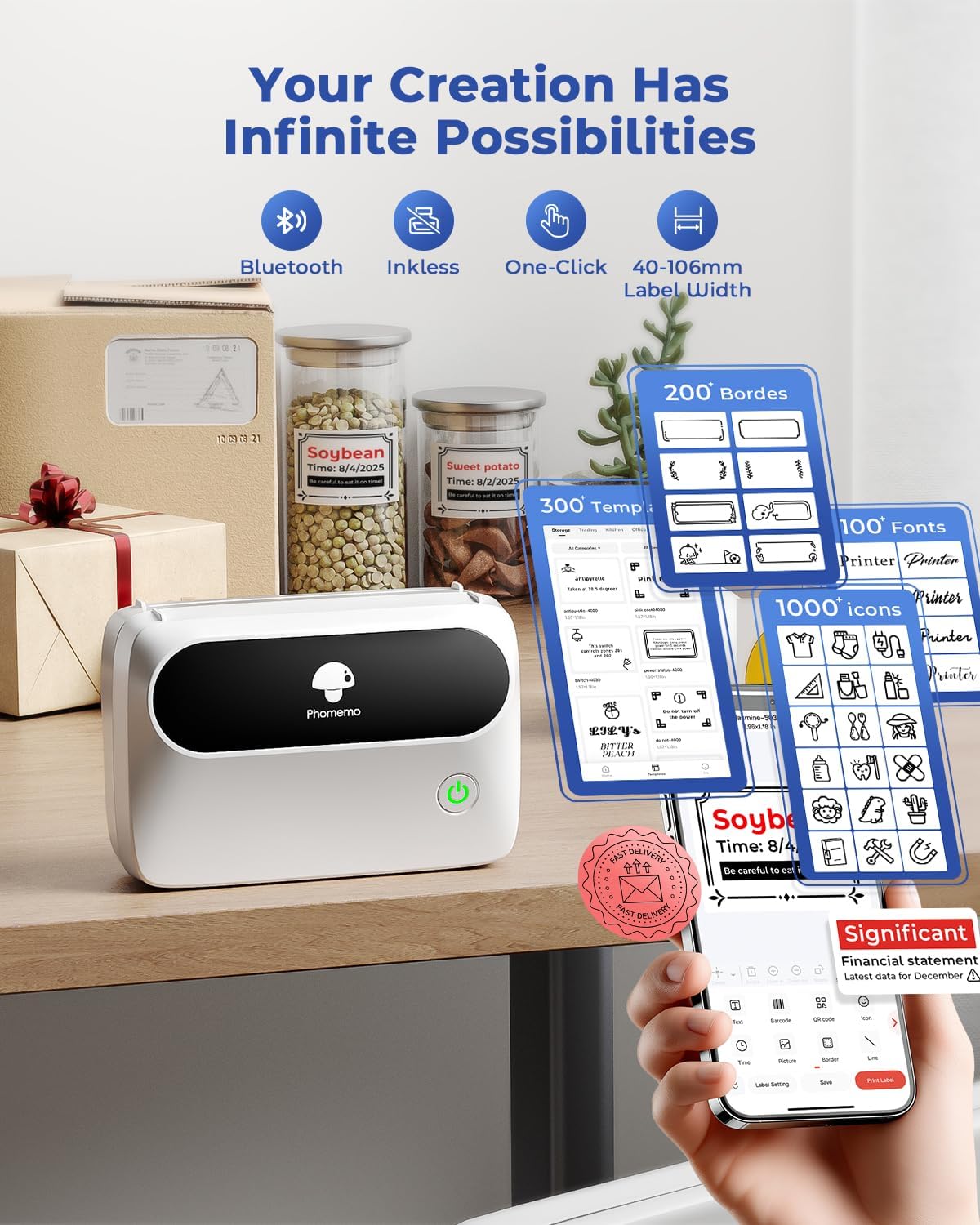 Phomemo M421 Multi-color Wireless Label Printer - White