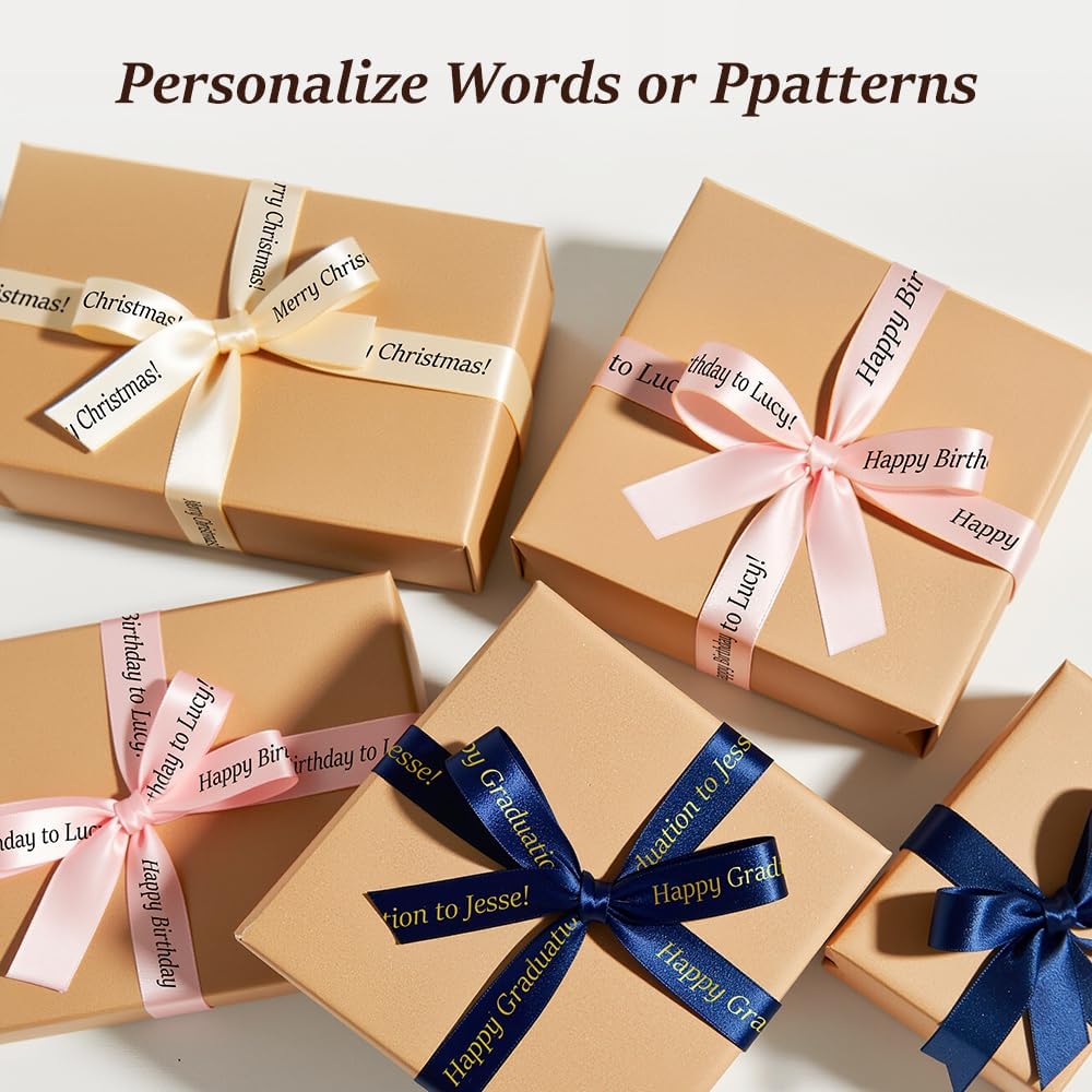 Phomemo A30 Exclusive Embellish Gold Print on Navy Satin Ribbon - Navy Blue