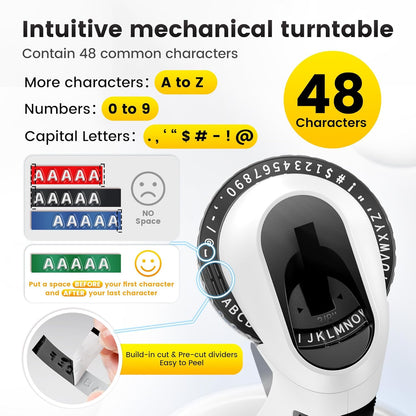 Phomemo E975 Manual Embossing Label Maker Machine with 6 Rolls Label Tapes - Black and White