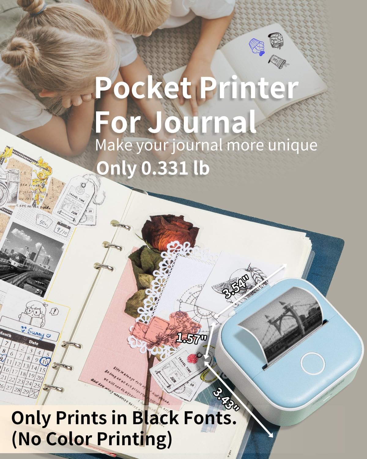 Phomemo T02 Mini Sticker Printer, Portable Bluetooth Thermal Printer, Inkless Pocket Printer for Students, Kids, Notes, Labels & Photos