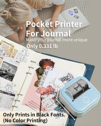 Phomemo T02 Mini Sticker Printer, Portable Bluetooth Thermal Printer, Inkless Pocket Printer for Students, Kids, Notes, Labels & Photos