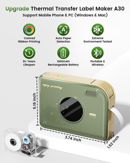 Phomemo A30 Portable Home Label Maker and Ribbon Printer - Green