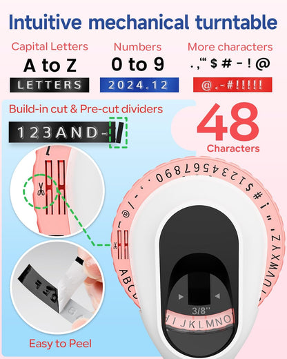 Phomemo E975 Manual Embossing Label Maker Machine with 3 Rolls Label Tapes - Pink and White