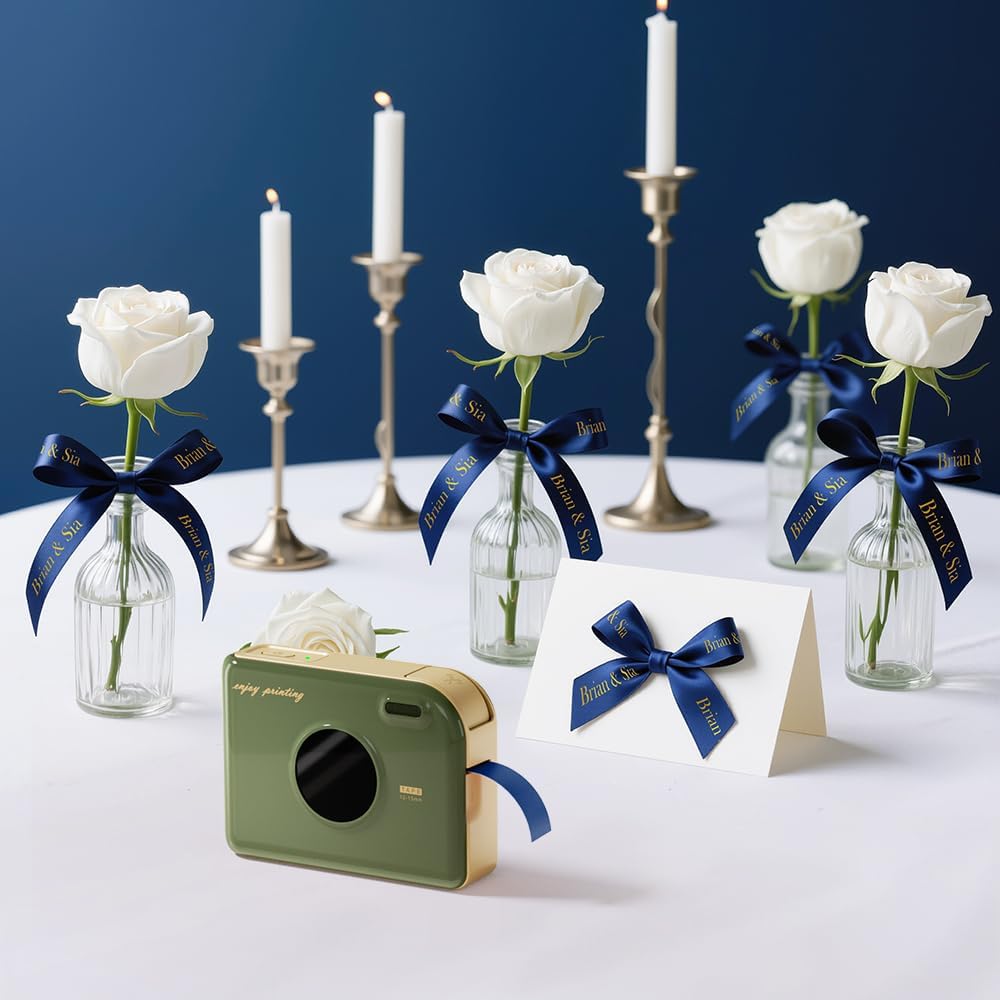 Phomemo A30 Exclusive Embellish Gold Print on Navy Satin Ribbon - Navy Blue