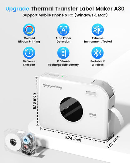 Phomemo A30 Portable Home Label Maker and Ribbon Printer - White