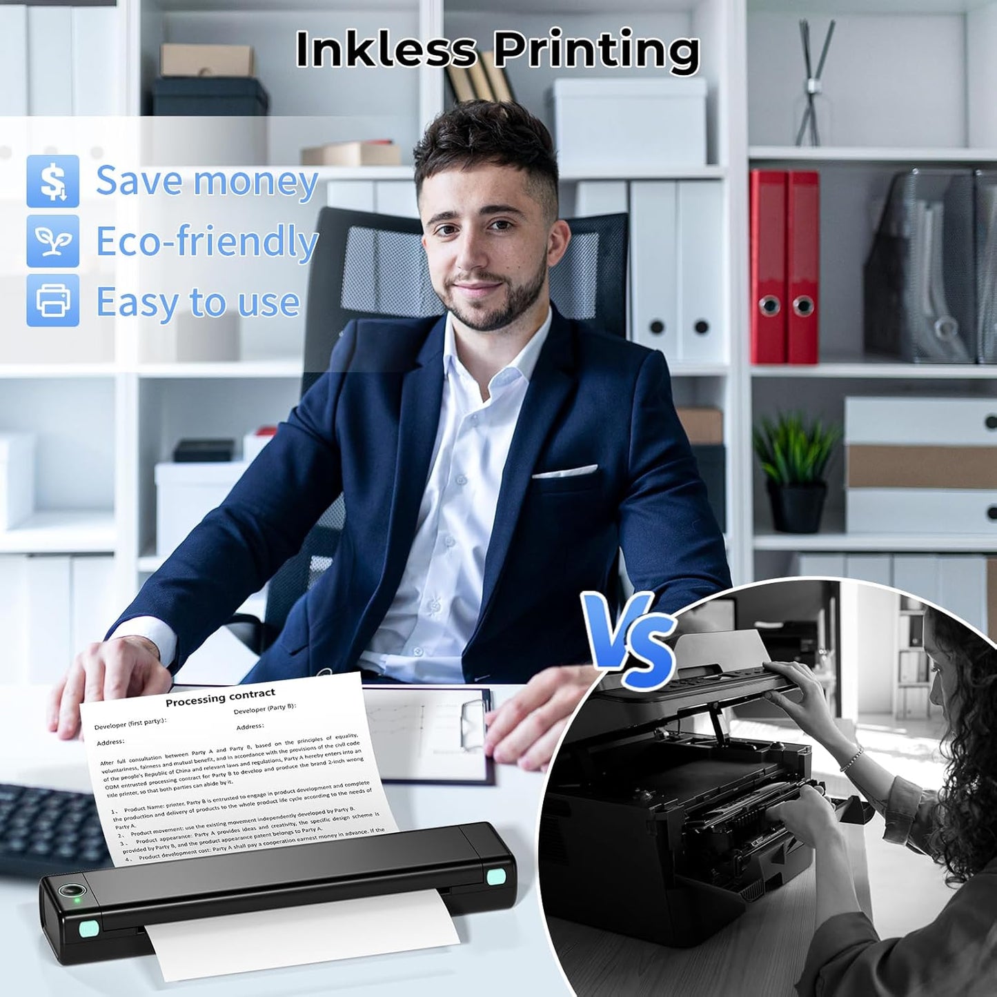 Phomemo M08F Portable Wireless Printer for Travel Mini Home Printer - Black