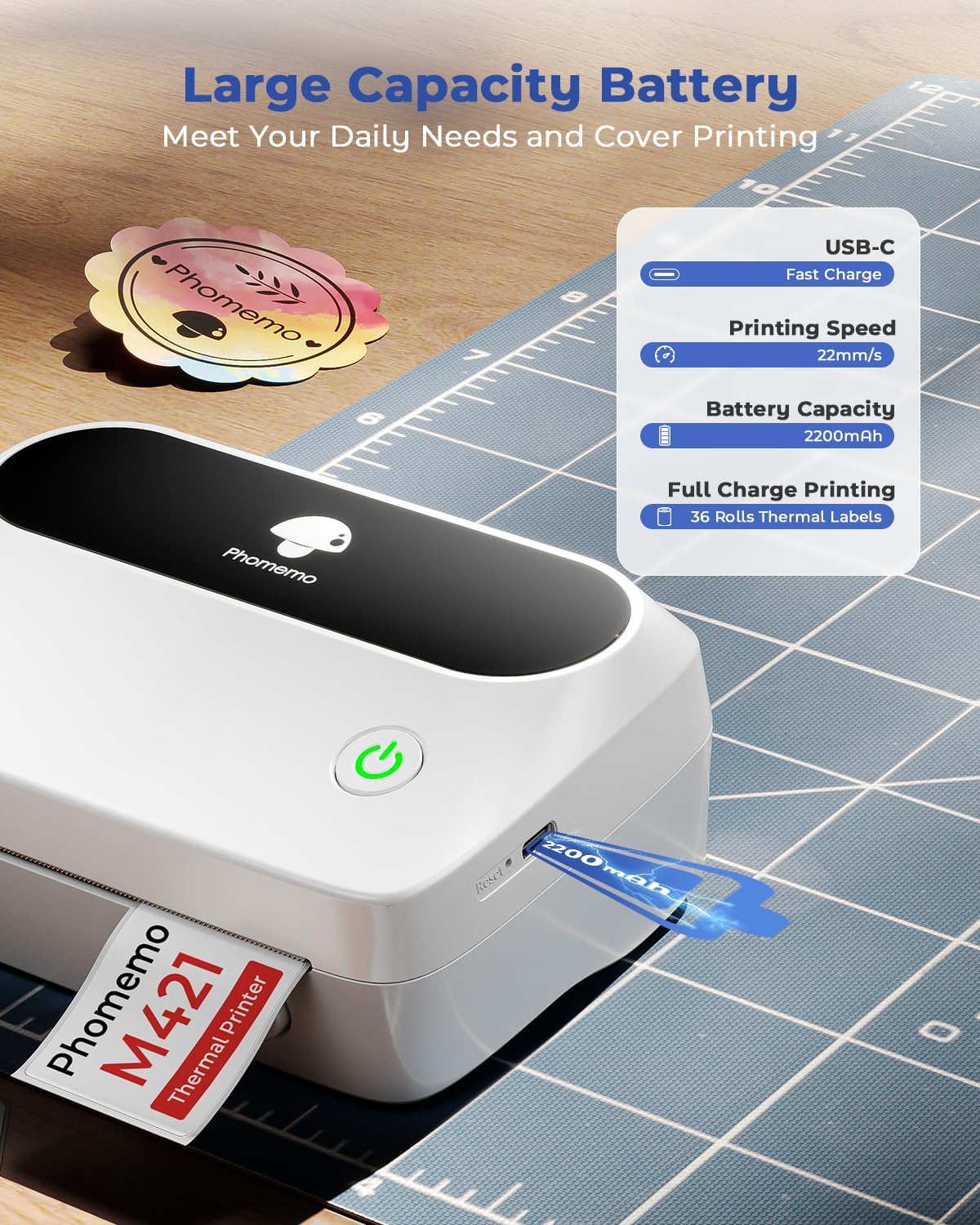 Phomemo M421 Multi-color Wireless Label Printer - White