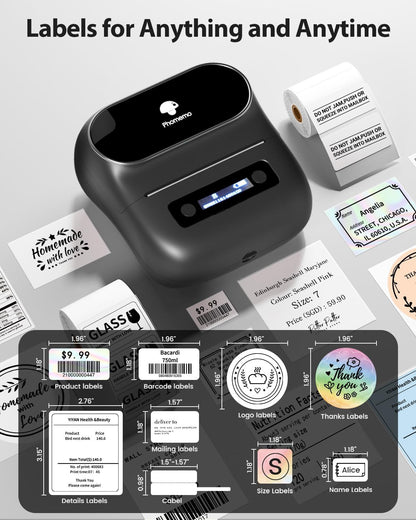 Phomemo M220 3.15’‘ Label Maker For Product Labels, Stickers, Logo - Black
