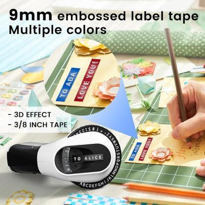 Phomemo E975 Manual Embossing Label Maker Machine with 6 Rolls Label Tapes - Black and White