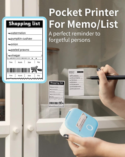 Phomemo T02 Mini Sticker Printer, Portable Bluetooth Thermal Printer, Inkless Pocket Printer for Students, Kids, Notes, Labels & Photos