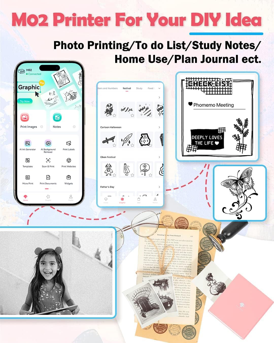 Phomemo M02 Wireless Mini Printer for Study Notes and Stickers - Pink