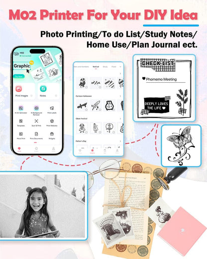 Phomemo M02 Wireless Mini Printer for Study Notes and Stickers - Pink