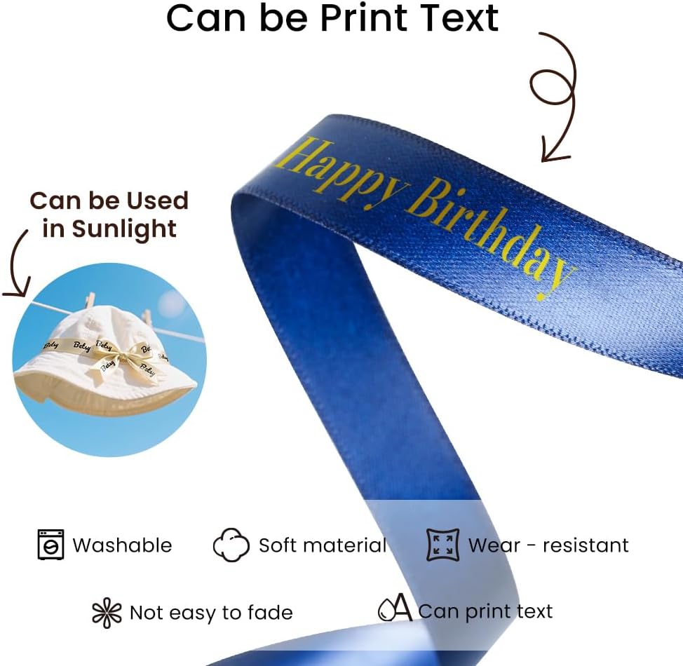 Phomemo A30 Exclusive Embellish Gold Print on Navy Satin Ribbon - Navy Blue