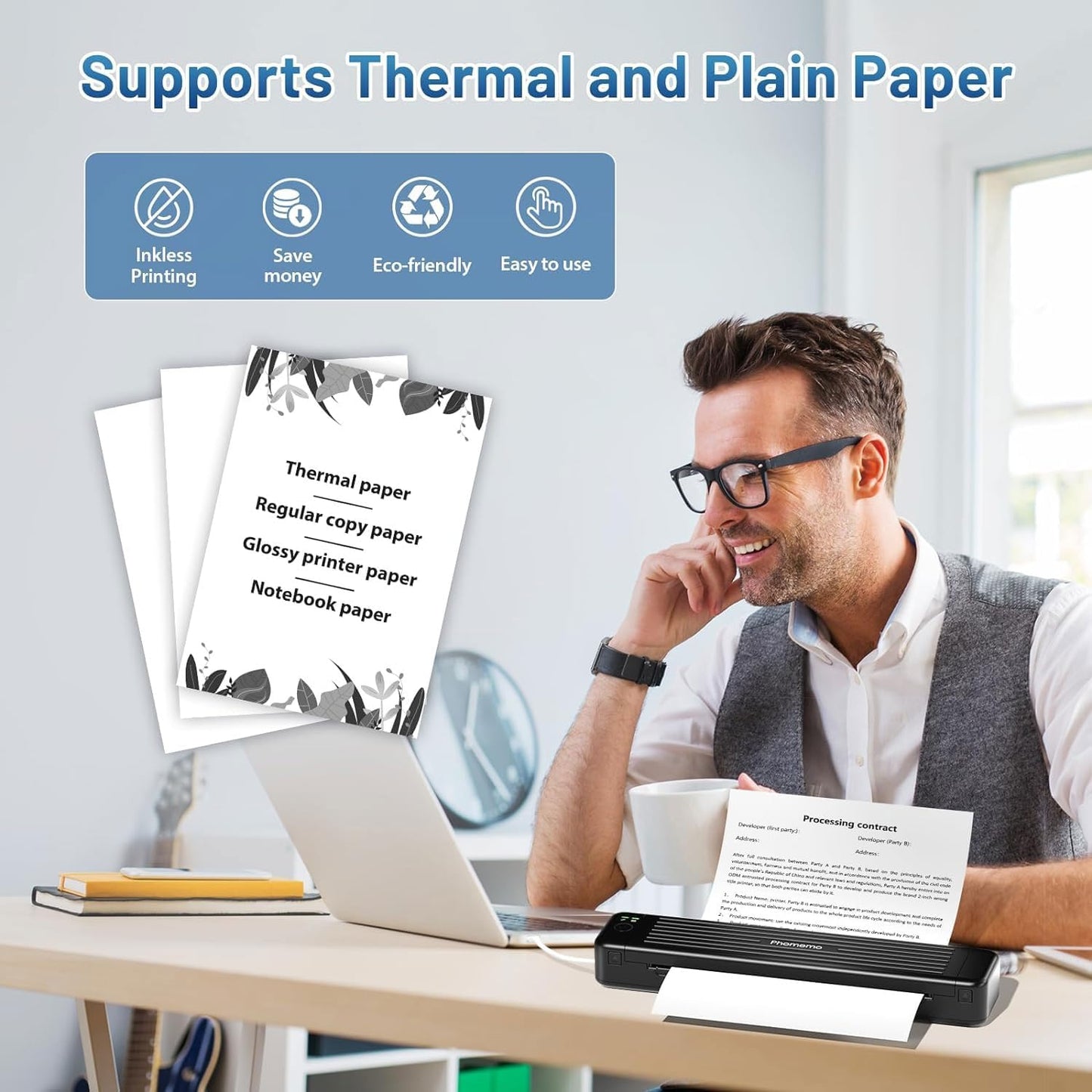 Phomemo P831 Wireless Printer for Office and Home - Black