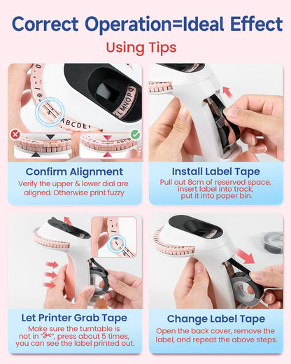 Phomemo E975 Manual Embossing Label Maker Machine with 3 Rolls Label Tapes - Pink and White