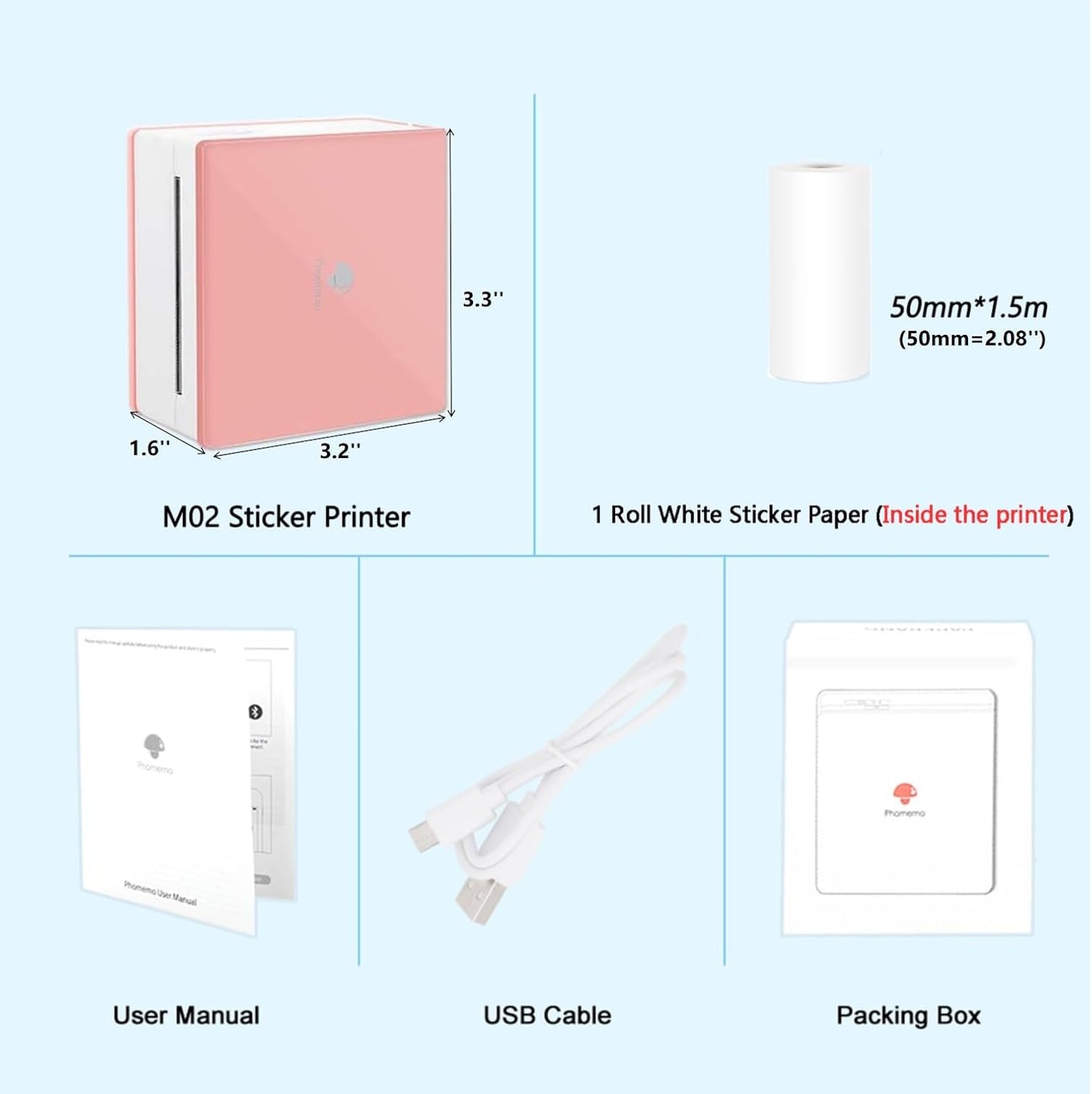 Phomemo M02 Wireless Mini Printer for Study Notes and Stickers - Pink