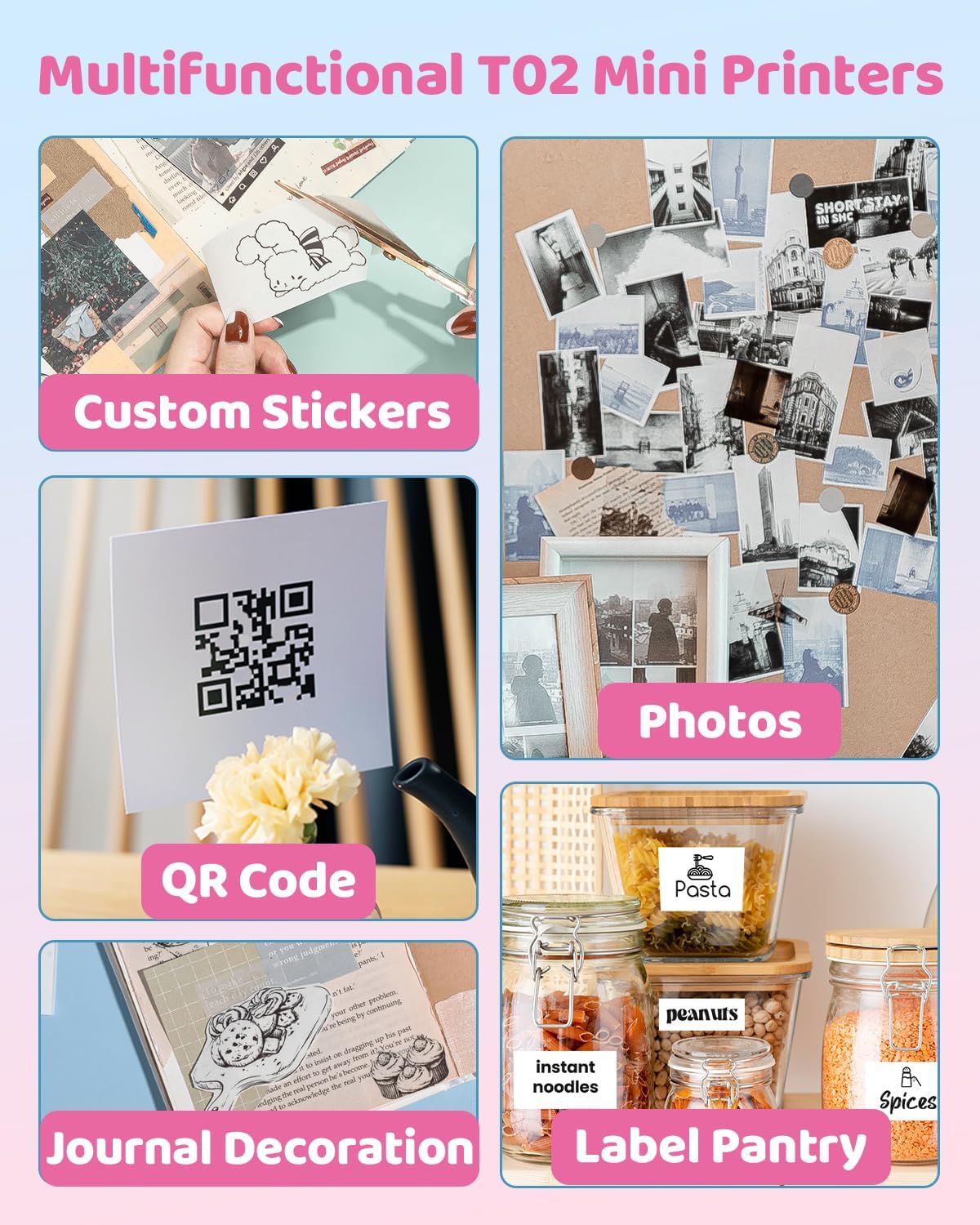 Phomemo T02 Mini Sticker Printer, Portable Bluetooth Thermal Printer, Inkless Pocket Printer for Students, Kids, Notes, Labels & Photos