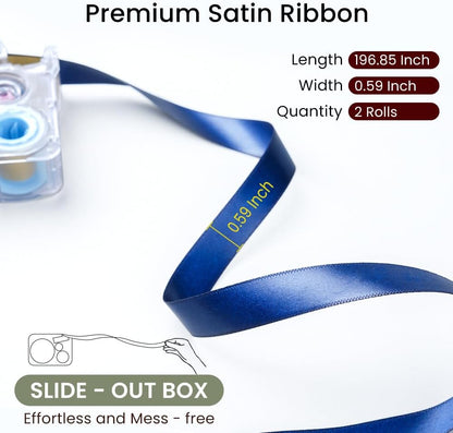 Phomemo A30 Exclusive Embellish Gold Print on Navy Satin Ribbon - Navy Blue