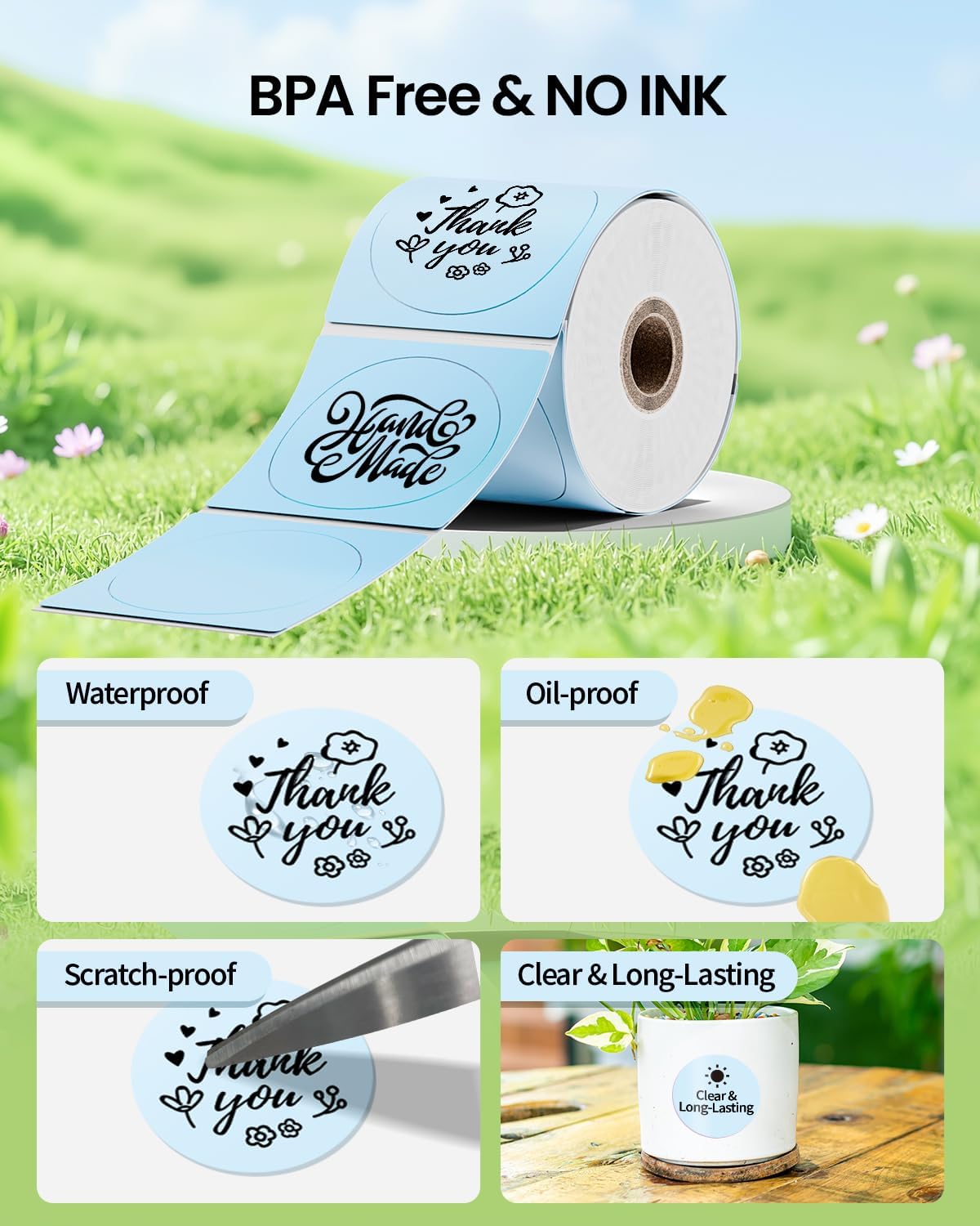 Phomemo 1.96" x 1.96" (50x50 mm) Round Labels for M110, M220, PM241BT - Blue / Pink / Khaki