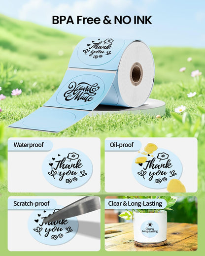 Phomemo 1.96" x 1.96" (50x50 mm) Round Labels for M110, M220, PM241BT - Blue / Pink / Khaki