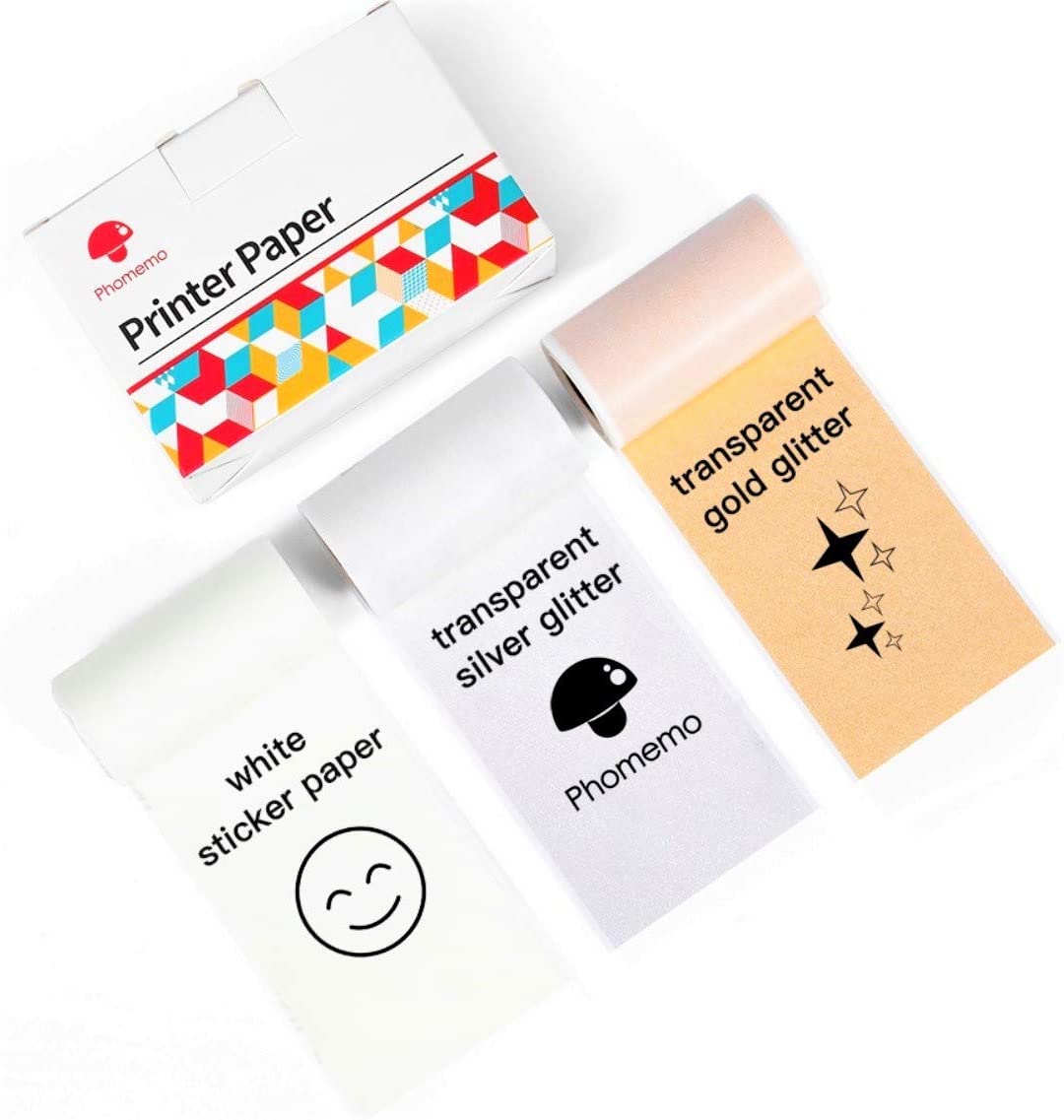 Phomemo 1.96'' Mixed Color Sticker Paper for T02/M02S/M02 PRO Mini Printers - White, Silver, Gold