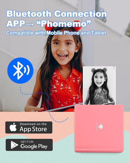 Phomemo M02 Mini Sticker Printer, Portable Bluetooth Thermal Printer for iOS Android, Inkless Printer for Notes, Photos