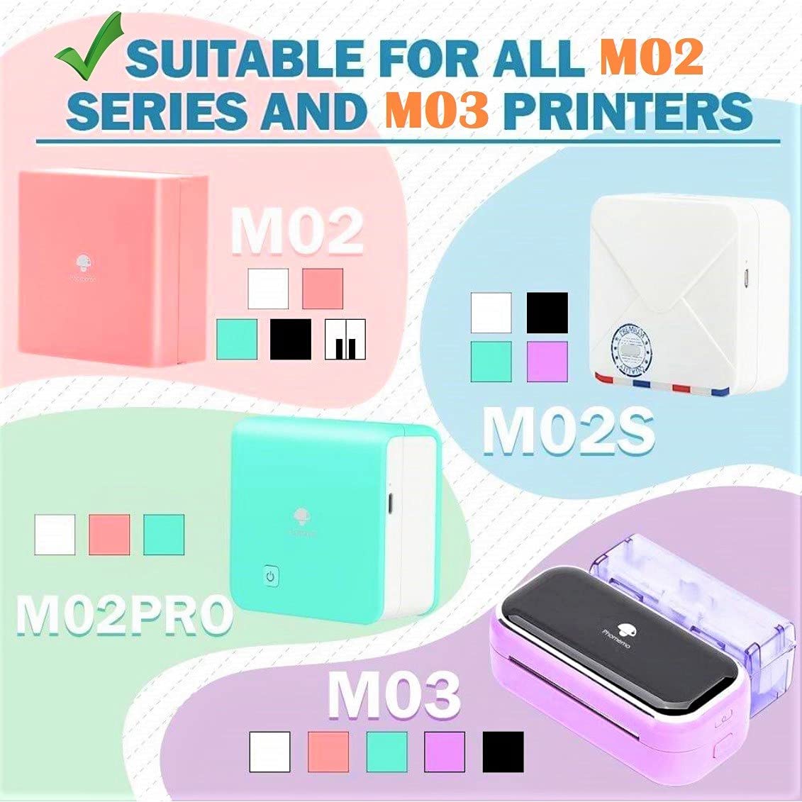 Phomemo 1.96'' Mixed Color Sticker Paper for T02/M02S/M02 PRO Mini Printers - White, Silver, Gold
