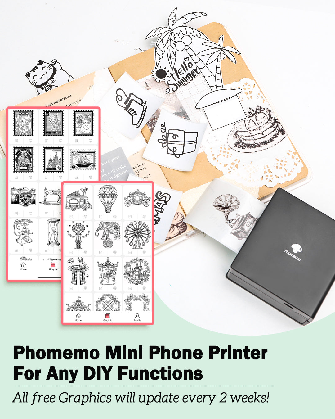 Phomemo M02 Portable Sticker Printer, Mini Bluetooth Photo Printer for Phone, Pocket Printer for Journals & Crafts