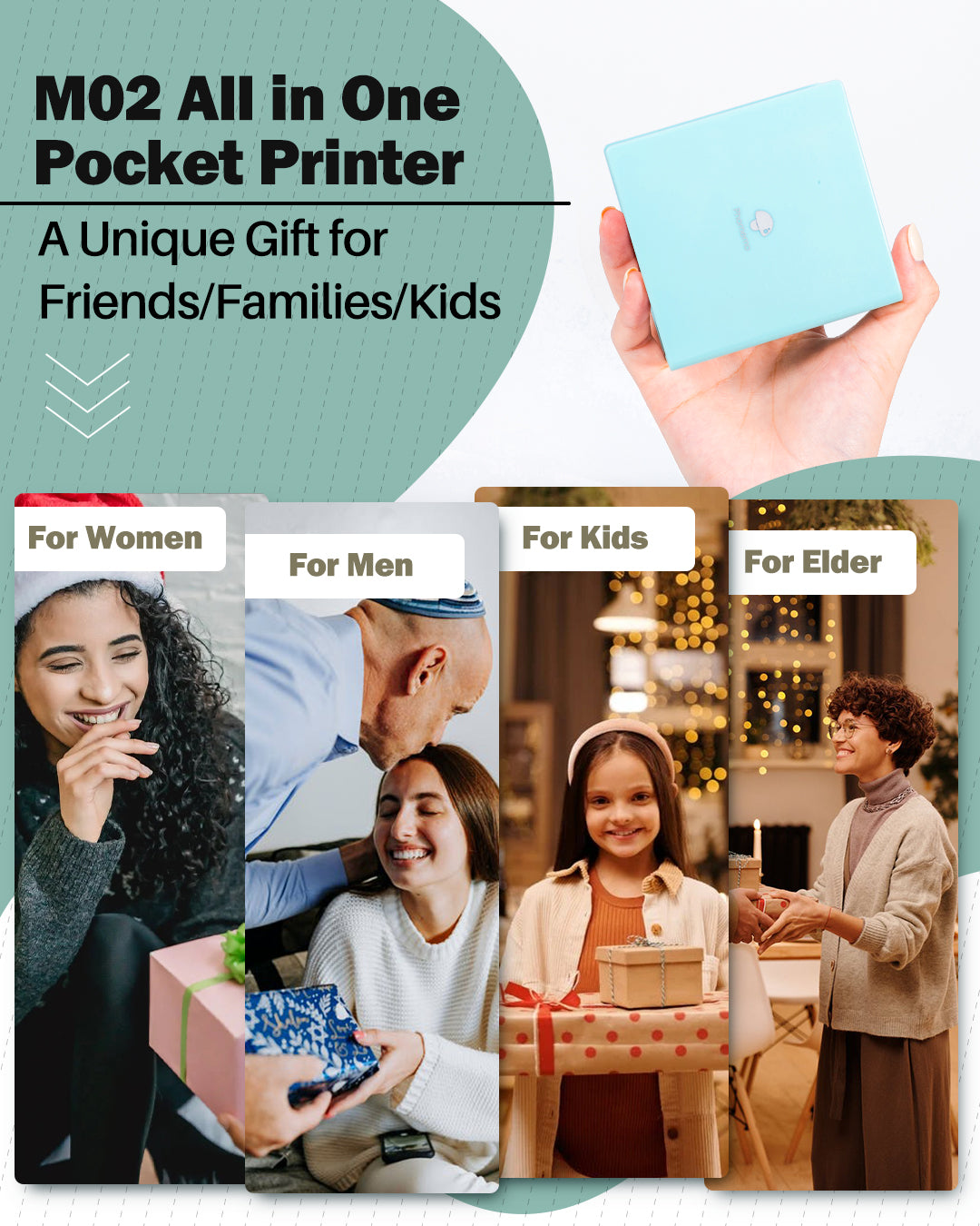 Phomemo M02 Mini Printer for Students, Bluetooth Inkless Sticker Printer for Study Notes, Journaling & Flashcards
