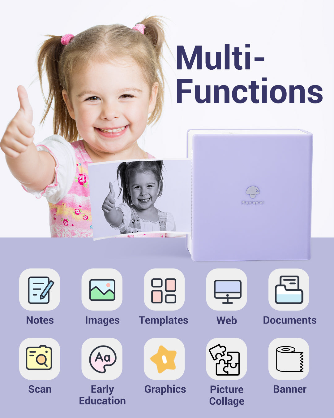 Phomemo M02 Bluetooth Mini Printer with App, Portable Thermal Sticker Printer for Labels, Photos, Notes & Designs