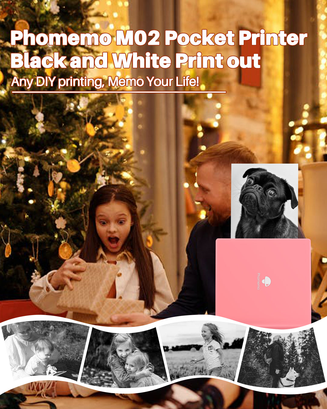 Phomemo M02 Mini Sticker Printer, Portable Bluetooth Thermal Printer for iOS Android, Inkless Printer for Notes, Photos