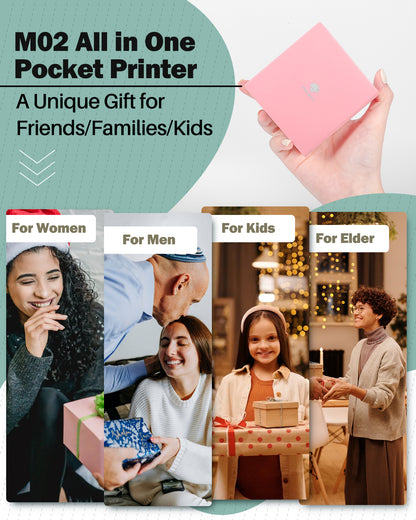 Phomemo M02 Mini Sticker Printer, Portable Bluetooth Thermal Printer for iOS Android, Inkless Printer for Notes, Photos