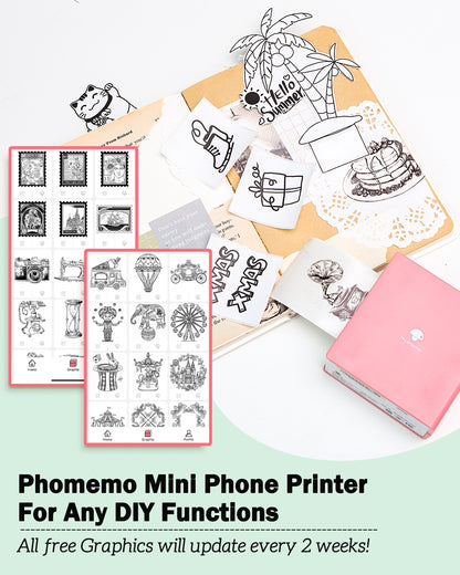Phomemo M02 Mini Sticker Printer, Portable Bluetooth Thermal Printer for iOS Android, Inkless Printer for Notes, Photos