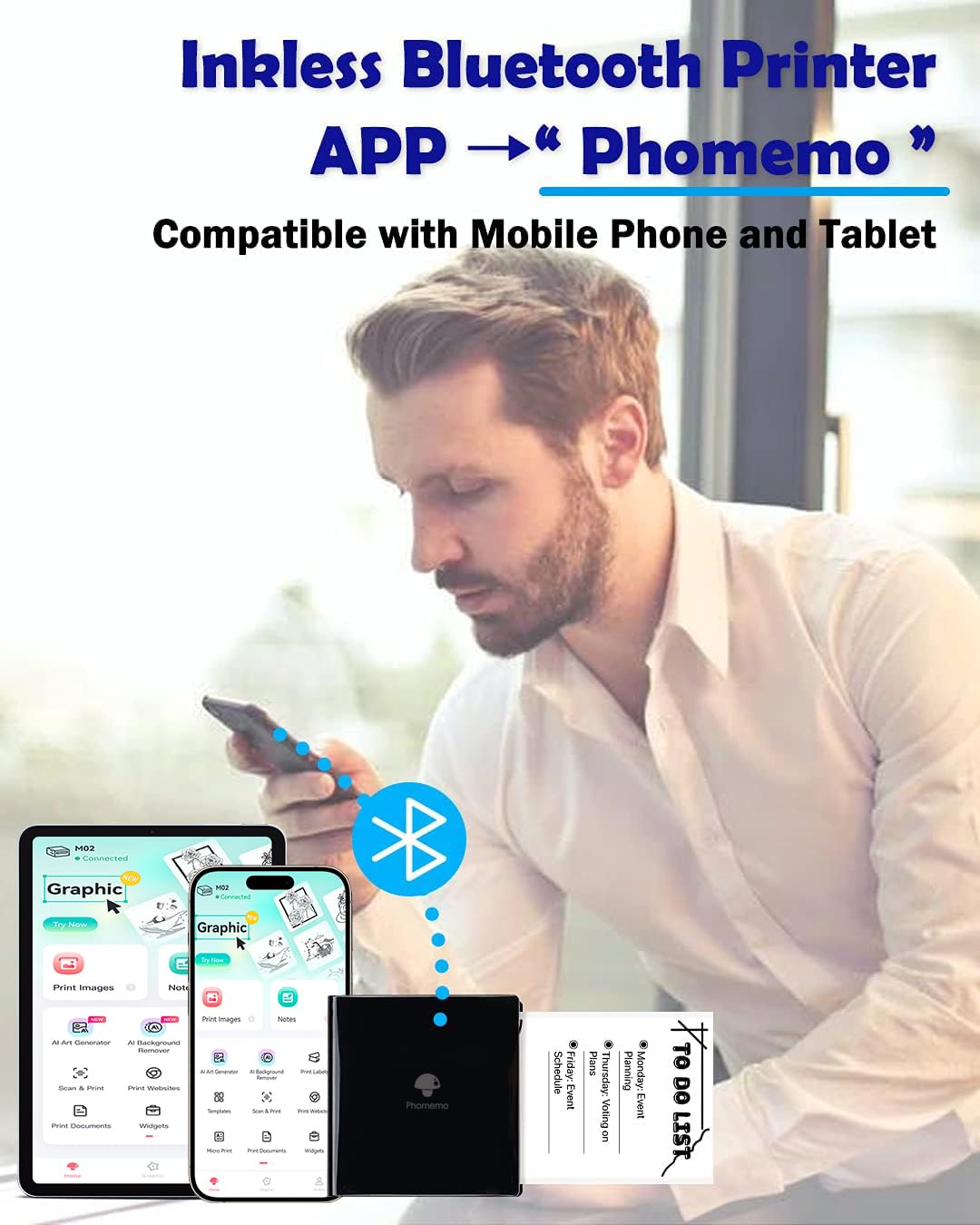 Phomemo M02 Wireless Mini Printer for Study Notes and Stickers - Black