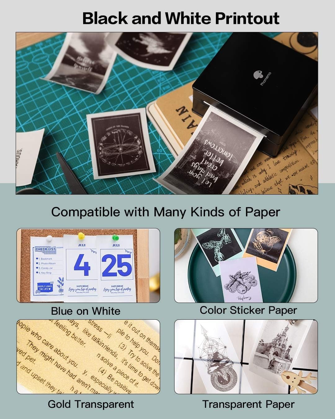 Phomemo M02 Wireless Mini Printer for Study Notes and Stickers - Black