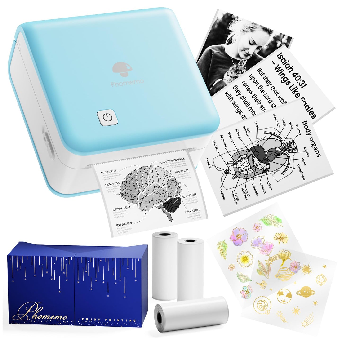 Phomemo P2S Portable Mini Printer for Sticker and Study Notes 3 Rolls Paper in Pack - Green