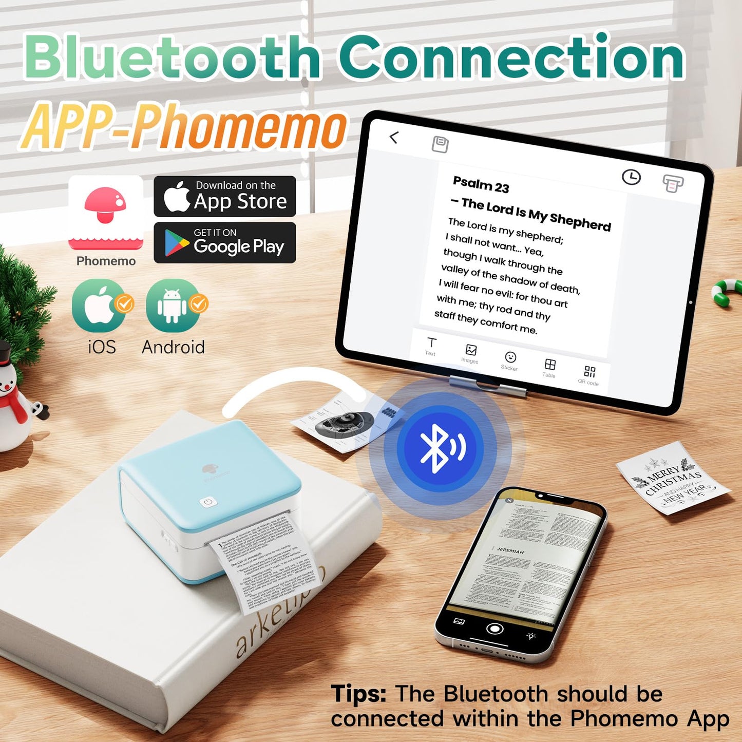 Phomemo P2S Portable Mini Printer for Sticker and Study Notes 3 Rolls Paper in Pack - Green